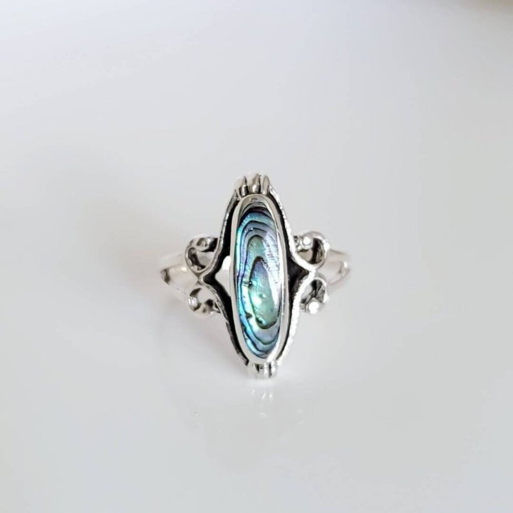 Sterling Silver Genuine Abalone Ring, 925 Silver Ring for Women